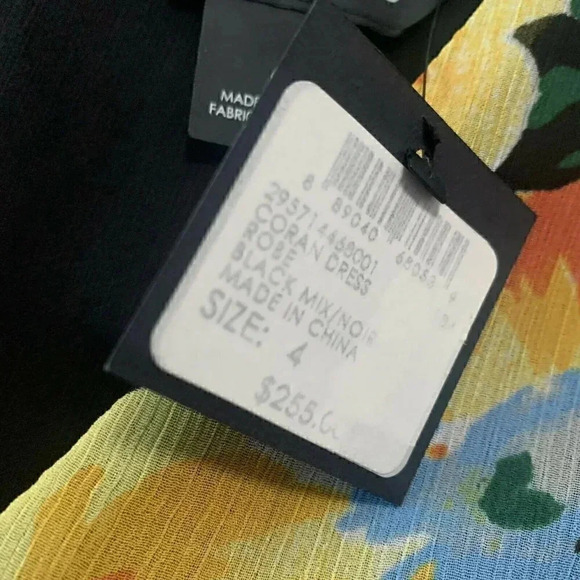 Club Monaco Size 4 Black Yellow Coran Floral Flutter-Sleeve Midi Dress NEW! - Picture 8 of 11